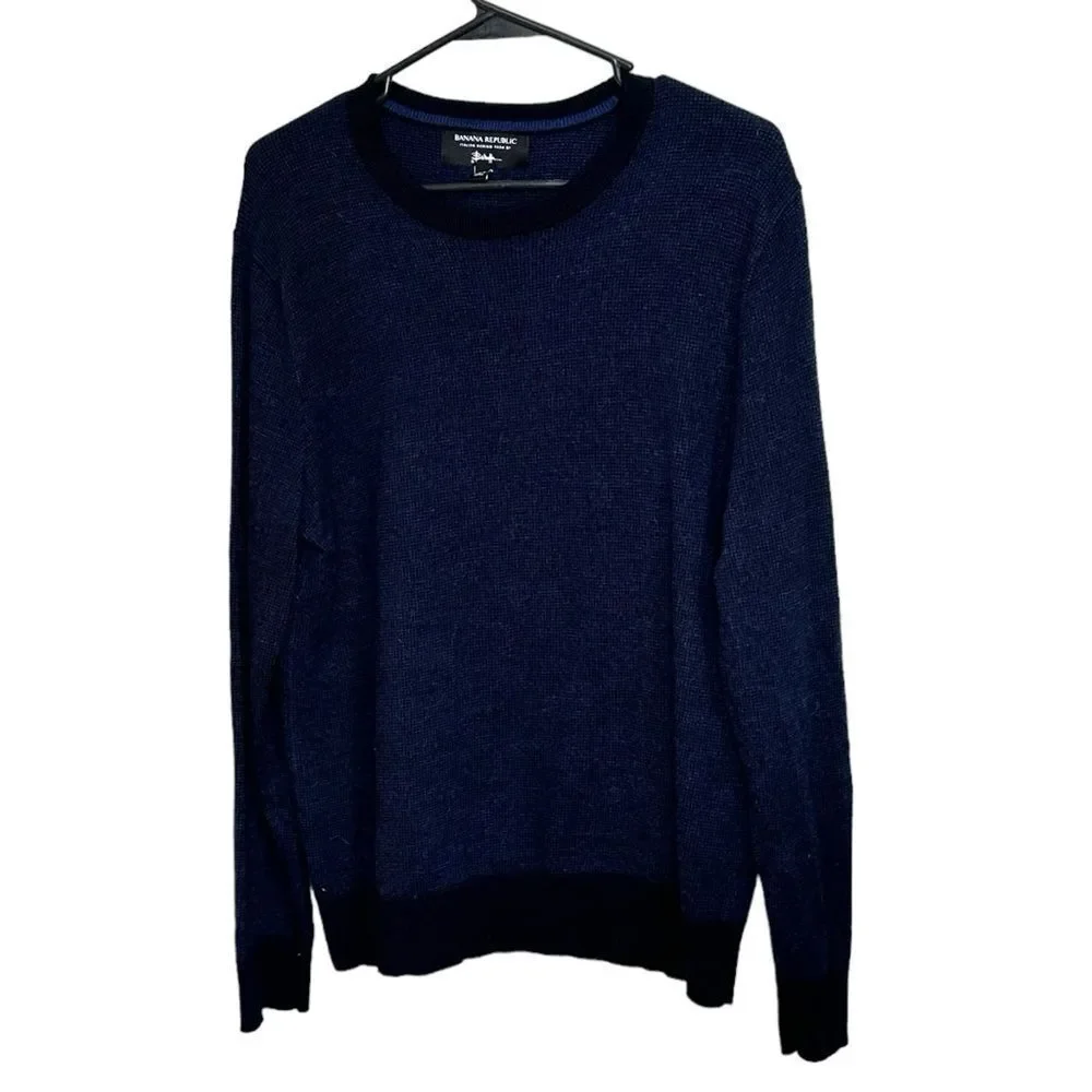 Banana Republic Italian Merino Wool Baruffa Crew Neck Sweater Blue Size Large